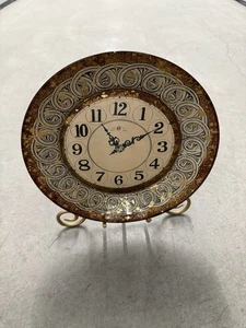Piatto quadrante orologio in vetro oro antico diametro 9" con supporto placca oro - Foto 1 di 5