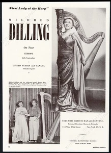 Harpo Marx Mildred Dilling 1952 foto recital tour reserva anuncio impreso vintage - Imagen 1 de 7
