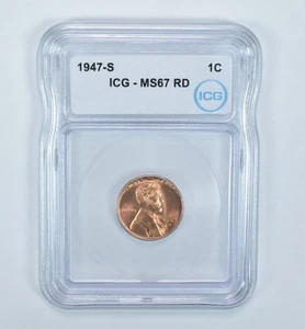 1947-S Lincoln Wheat Cent MS67 RD ICG *9214 - Picture 1 of 5