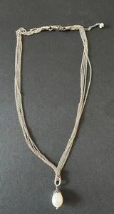 Vintage Sterling Silver Multi Strand Pearl Drop Marcasite Pendant Necklace - Picture 1 of 3