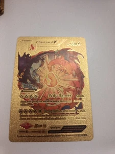 Charizard V Feuer Dinosaurier Evolution Gold Foil FanArt Pokémon Karte LV. 91 PS 508 - Bild 1 von 2