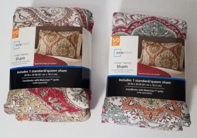 2-Mainstays Vintage Tapestry Pillow Shams Standard Queen Quilted NEW - Image 1 of 3