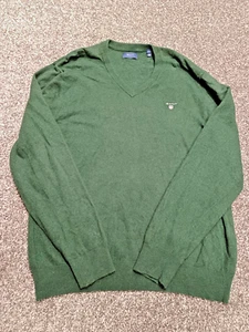 GANT Jumper Men 2XL Wool Knit Green V Neck Sweater Pullover - Picture 1 of 10