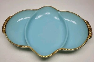 Vintage Fire King Delphite Blue Divided Serving Dish with Gold Trim Relish Tray - Picture 1 of 6