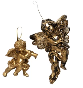 Vintage Cherub Angel Ornaments Metallic Gold Resin 2 - Picture 1 of 6