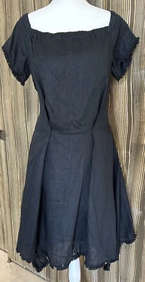 Vestido DKNY Talla M 100% Lino Negro Caprichoso Gótico Campesino Boho Mordedura de Tiburón Dobladillo Crudo Nuevo con Etiquetas Foto 1 de 4