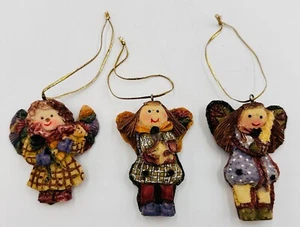 The Beachcombers Int'l. Christmas Angel Ornaments w/ Patchwork Wings Set of 3 - Picture 1 of 8