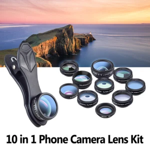 APEXEL 10IN1 Phone Camera Lens Kit Wide Angle Macro Fisheye Telephoto Lens H5H6 - Picture 1 of 12