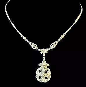 Vintage Sterling Marcasit Y Drop Halskette Blumenform elegant 15 Zoll Kette - Bild 1 von 17