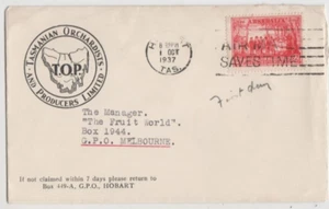 Stamp 1937 Sesquicentennial 2d red Tasmanian Orchardists advertising cover RDC - Picture 1 of 1