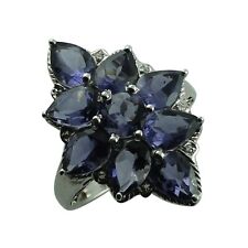 Iolite Gemstone Indian Jewelry 10k White Gold Cocktail Ring Size 7 For Girls