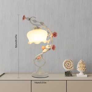 Flower Table Lamp Lily Shaped Glass Green Bedside Desk Light Gorgeous Ornament - Picture 1 of 22