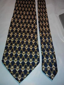 Carnaval De Venise Men's Vintage Silk Tie in a Navy Gold and Beige Pattern - Picture 1 of 5