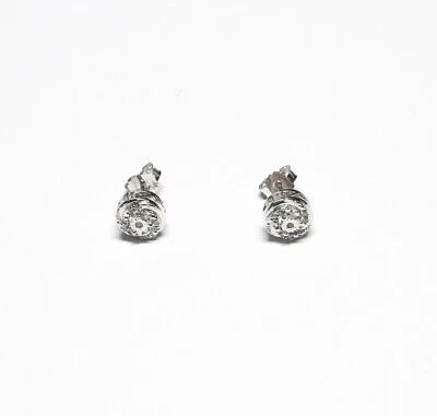 Sterling Silver Cluster Style 8.4mm Natural Diamond Pierced Earrings .05ct TW - Image 1 of 4
