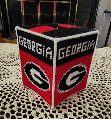 Made to Order.  Georgia Bulldogs Plastic Canvas  Tissue Box Cover (Hand Made) - Image 1 of 4