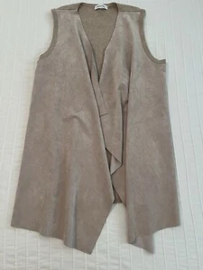 Calvin Klein Womens Large Vest Faux Suede Open Front Knit BacK  Beige - Picture 1 of 6