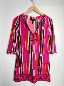 BcbgMaxAzria Dress Womens Size XXS Psychedelic Mod Shift 3/4 Sleeve Multicolor - Picture 1 of 6