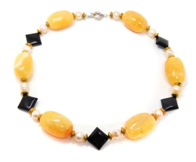 Honigcalcit-Kette Tamaños Pepitas Perlas De Perlas, Ónix Y Hematita - Imagen 1 de 3