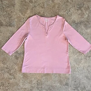 LL Bean Supima Cotton Top Shirt Tunic Womens Sz M Petite Pink 3/4 Sleeve V Neck - Picture 1 of 3