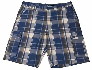 Ecko Unltd Plaid Cargo Shorts Mens 46B Long 12” Inseam Hip Hop Streetwear Blue - Picture 1 of 22