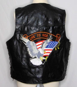 Diamond Plate Buffalo Leather Vest 2X Motorcycle Biker Live To Ride Eagle Black - Picture 1 of 10