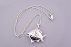 Sterling Silver 29mm x 27mm Puffy Kissing Fish 925 Pendant 18" Chain