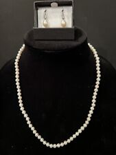 Honora White Cultured Pearl 20" Necklace 4mm 925 Sterling Clasp w/Drop Earrings