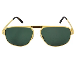 CARTIER Pilot Green Lens Gold Rim 60-14-140MM Men's Sunglasses CT0102S 003 - Picture 1 of 6