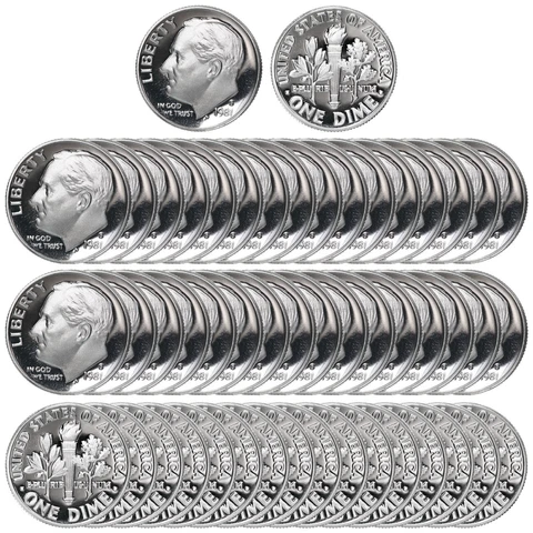 1981 S Roosevelt Dime Roll Type 1 Gem Deep Cameo CN-Clad Proof 50 US Coins Cover