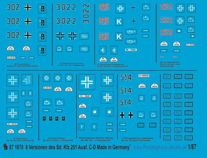 Peddinghaus 1/87 1870 8 Diversi SD Auto 251 Ausf. C & D - Immagine 1 di 1
