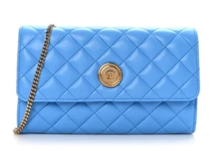 Authentic New Versace Blue Lambskin Leather Clutch Crossbody On Chain Bag NWT - Picture 1 of 8
