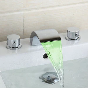 3 PIEZAS LED Cascada Grifo Fregadero Baño Cromo 2 Manijas Mezclador Tuba Grifos de latón - Imagen 1 de 8