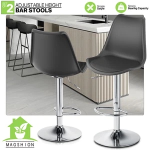 Set of 2 Swivel Plastic Bar Stool with PU Leather Seat Pad Black - Picture 1 of 11