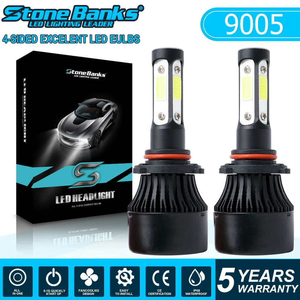 STONE BANKS 4-Sides 9005 LED Headlight Conversion Kit 6000K 360000LM High/Low Beam Bulb