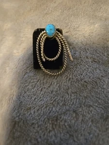 Vintage Turquoise Pin/ Brooch With Silver Rope Design Tie Tac - Picture 1 of 4