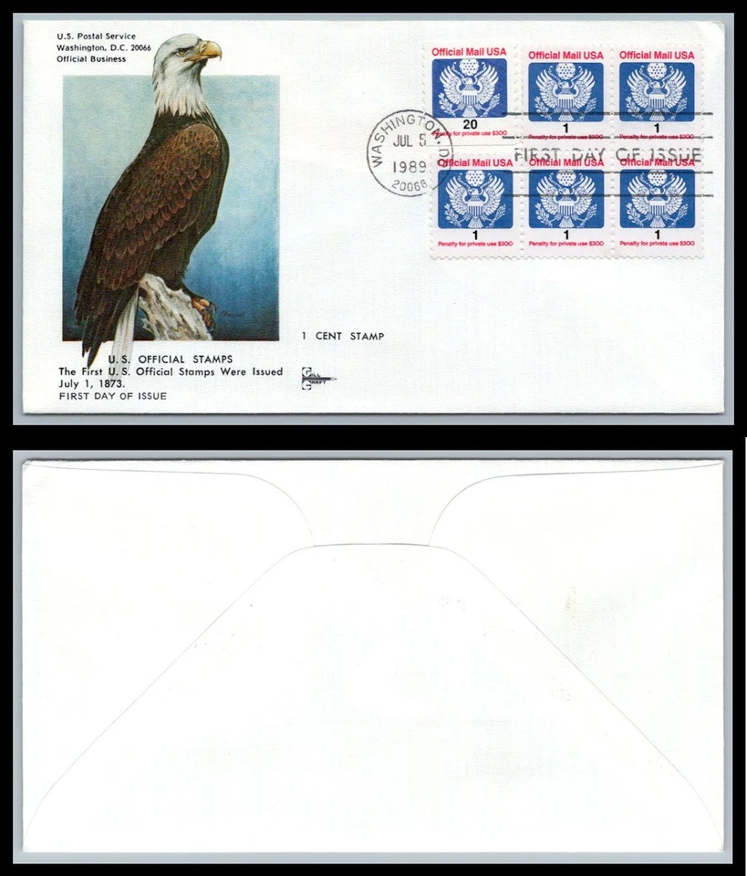 US FDC # O143 1c Official Eagle & Shield COIL Gill Gill   1989, 9p8344 - Image 1 of 1