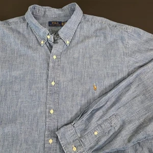 Polo Ralph Lauren Azul Jean Denim Abotonado Talla LS Para Hombres 3XLT Azul Cambray - Imagen 1 de 13