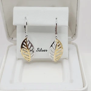 Classic Treasures Sterling Silver Two-Tone Leaf Leverback Earrings - Picture 1 of 8