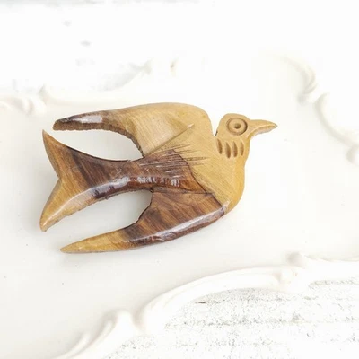 Peace Dove Olive Wood Wooden Pin Brooch Carved Bethlehem Israel Souvenir Vintage - Image 1 of 4