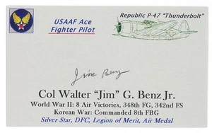 Walter Jim Benz Signed Index Card WWII Ace - Picture 1 of 1