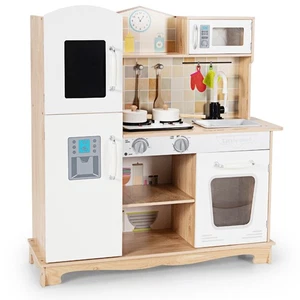 Costway Playset Cucina Finta in Legno per Bambini Cucina Gioco Giocattolo con Utensili e Suono - Foto 1 di 12