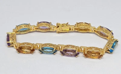 PULSERA PLATA ESTERLINA 925 CHAPADA EN ORO MULTI PIEDRAS PRECIOSAS Foto 1 de 4