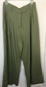 Free People Pants Womens Sz 4 Moss Green Wide Leg Linen Relaxed Trousers Pleated - Picture 1 of 11