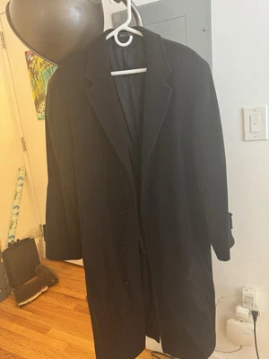 Abrigo Joseph Abboud Para Hombre R 50/40 Largo Negro Lana de Cordero Abrigo Elegante Topcoat Foto 1 de 4