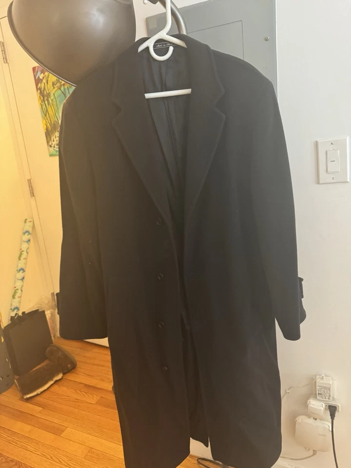 Abrigo Joseph Abboud Para Hombre R 50/40 Largo Negro Lana de Cordero Abrigo Elegante Topcoat Foto 1 de 4