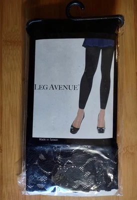 Leg Avenue Black Floral Opaque Footless Tights With Lace Trim O/S One Size 7883 - Image 1 of 3