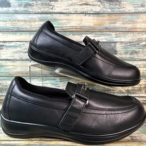 Orthofeet Loafer Shoe Womens Sz 10W Chelsea Black Leather Orthotic Wedge Comfort - Picture 1 of 11
