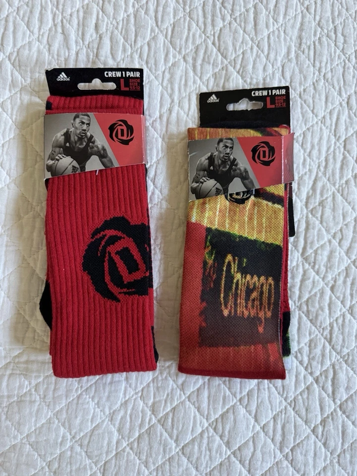 2 pares de calcetines Adidas Derrick Rose Chicago Bulls talla grande negros rojos nuevos con etiquetas Foto 1 de 4