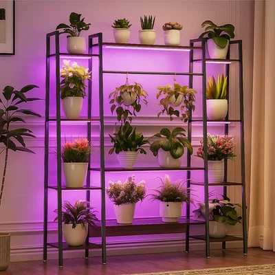 Soporte grande para plantas interior con luces de crecimiento estante para plantas estante para flores sala de estar Foto 1 de 4