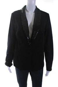 Adrianna Papell Damen Pailletten Schalkragen Revers Ein Knopf Blazer Schwarz Größe M - Bild 1 von 7